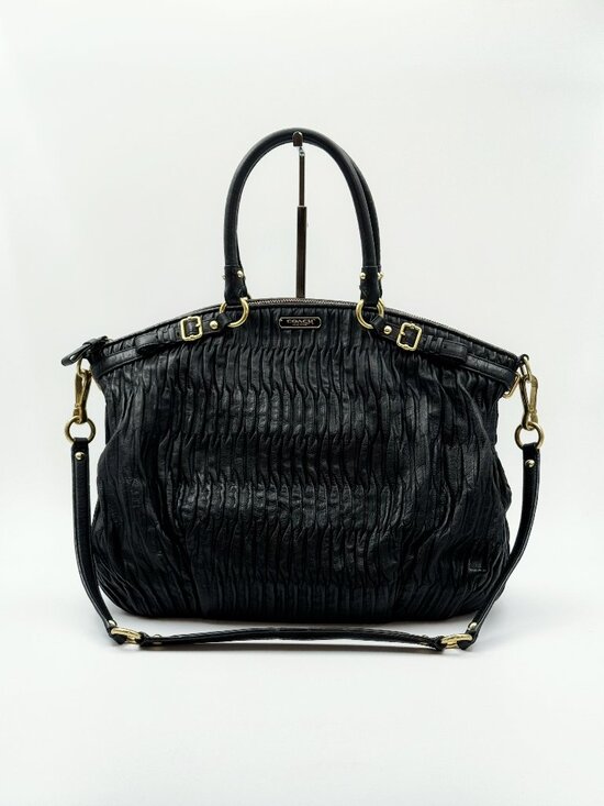 Coach Handbags - Coach Madison Gathered Leather Sophia Satchel Black Shoulder Crossbody Bag